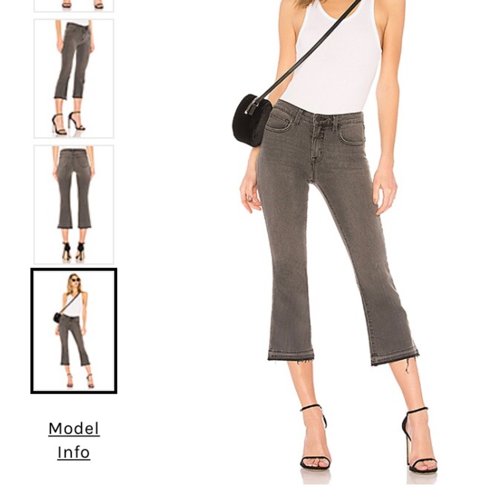 L’Agence Jeans Crop Baby Flare Raw Hem Gray Denim